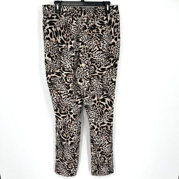 Calvin Klein Leopard Print Polyester Pants Lightweight High Rise Brown Medium - Picture 7 of 11